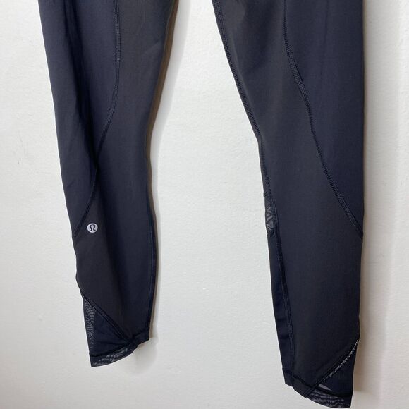 Lululemon Black Side Hip Zip Pockets Mesh Detail Waist & Ankle 7/8 Leggings 4 - Picture 7 of 8